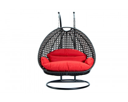 LeisureMod Modern Beige Wicker Hanging Double Seater Egg Swing Chair