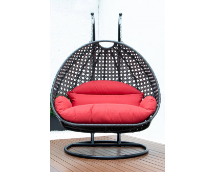 LeisureMod Modern Charcoal Wicker Hanging Double Seater Egg Swing Chair - Red