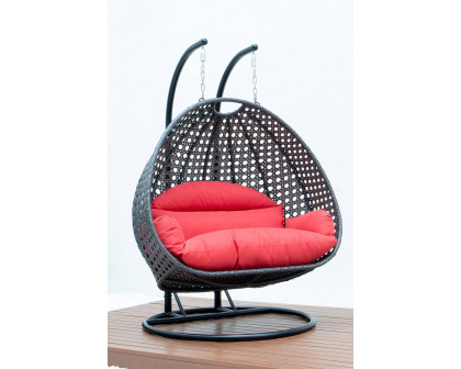 LeisureMod Modern Charcoal Wicker Hanging Double Seater Egg Swing Chair - Red