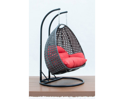 LeisureMod Modern Charcoal Wicker Hanging Double Seater Egg Swing Chair - Red