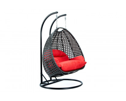 LeisureMod Modern Charcoal Wicker Hanging Double Seater Egg Swing Chair - Red