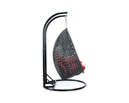 LeisureMod Modern Charcoal Wicker Hanging Double Seater Egg Swing Chair - Red