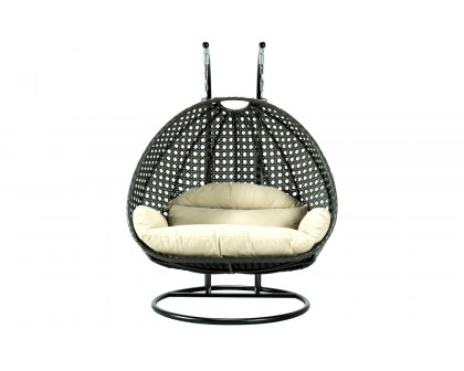 LeisureMod Modern Beige Wicker Hanging Double Seater Egg Swing Chair