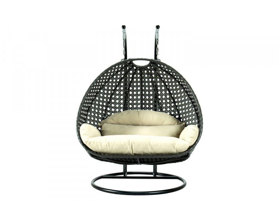 LeisureMod Modern Charcoal Wicker Hanging Double Seater Egg Swing Chair - Taupe