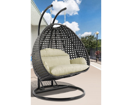 LeisureMod Modern Charcoal Wicker Hanging Double Seater Egg Swing Chair - Taupe