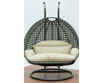 LeisureMod Modern Charcoal Wicker Hanging Double Seater Egg Swing Chair - Taupe