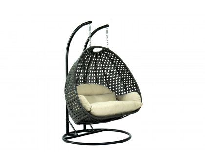 LeisureMod Modern Charcoal Wicker Hanging Double Seater Egg Swing Chair - Taupe