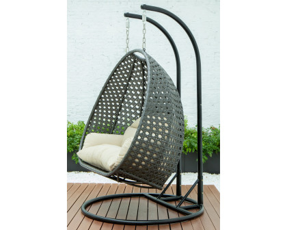 LeisureMod Modern Charcoal Wicker Hanging Double Seater Egg Swing Chair - Taupe