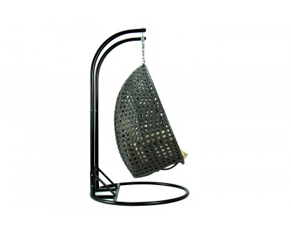 LeisureMod Modern Charcoal Wicker Hanging Double Seater Egg Swing Chair - Taupe