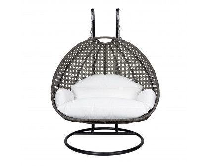 LeisureMod Modern Beige Wicker Hanging Double Seater Egg Swing Chair