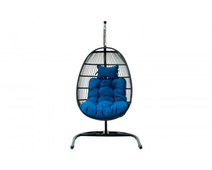 LeisureMod Wicker Folding Hanging Egg Swing Chair - Blue