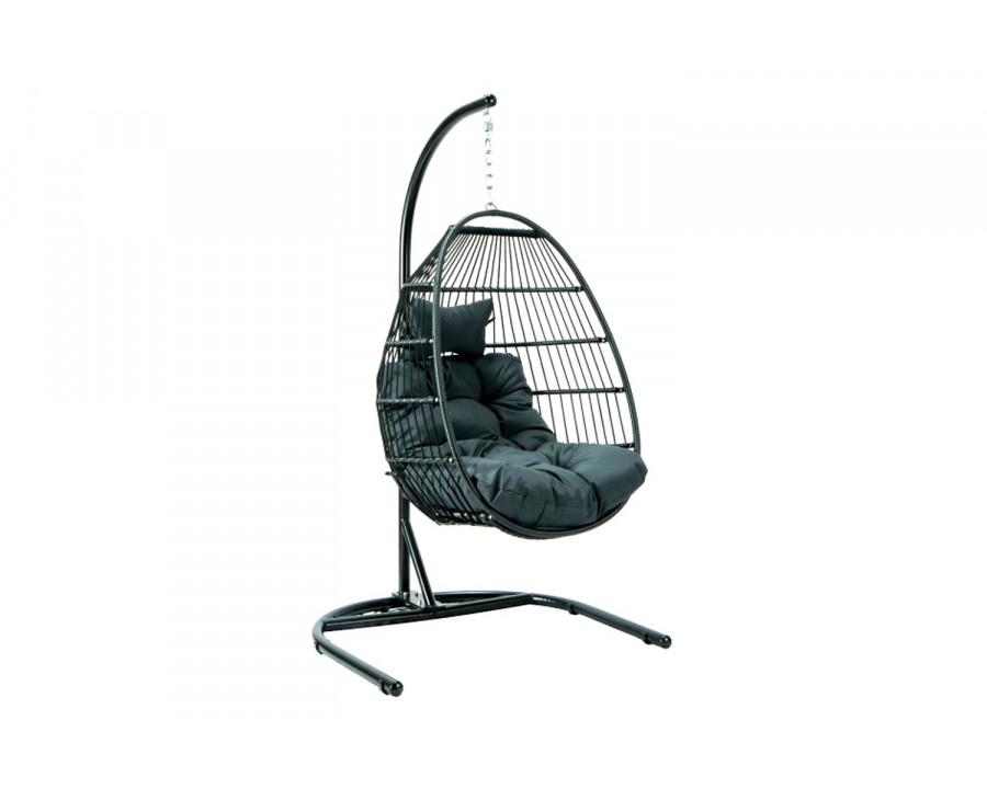 LeisureMod Wicker Folding Hanging Egg Swing Chair - Charcoal