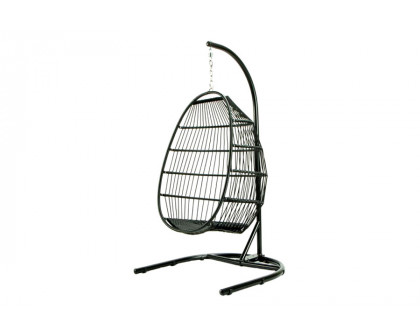 LeisureMod Wicker Folding Hanging Egg Swing Chair - Charcoal