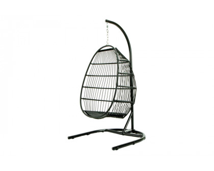 LeisureMod Wicker Folding Hanging Egg Swing Chair - Dark Green