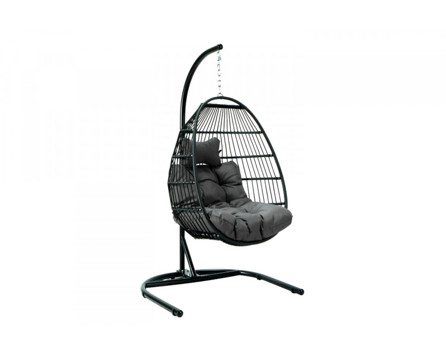 LeisureMod Wicker Folding Hanging Egg Swing Chair - Dark Gray