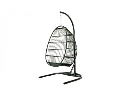 LeisureMod Wicker Folding Hanging Egg Swing Chair - Dark Gray