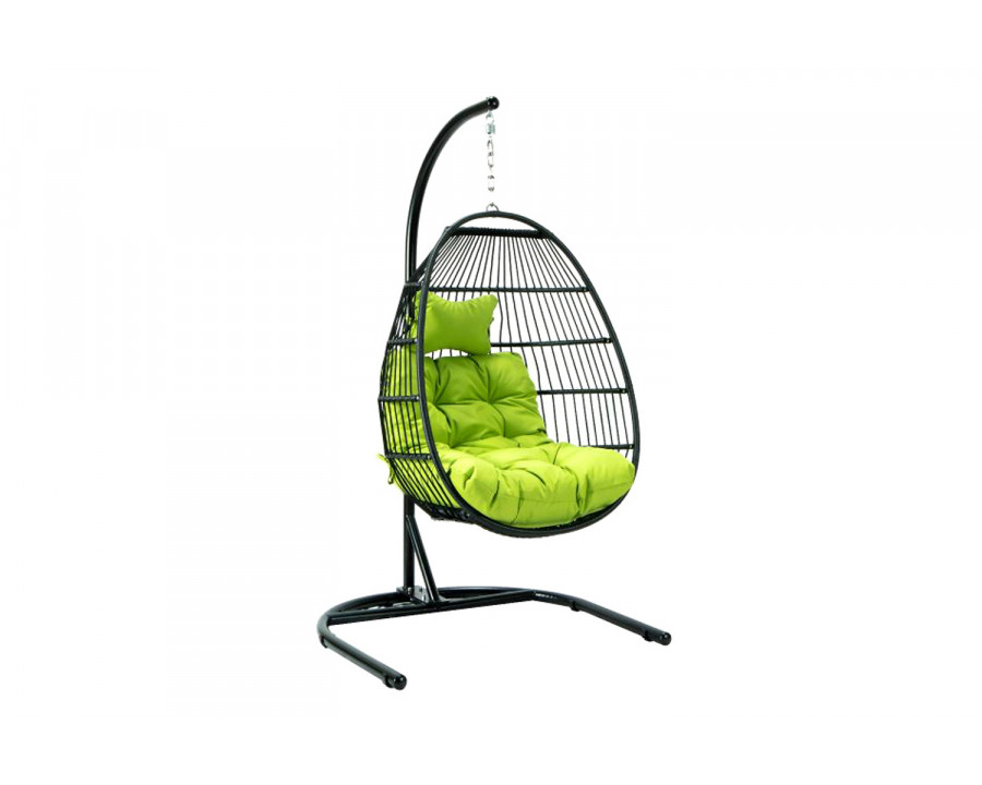 LeisureMod Wicker Folding Hanging Egg Swing Chair - Light Green