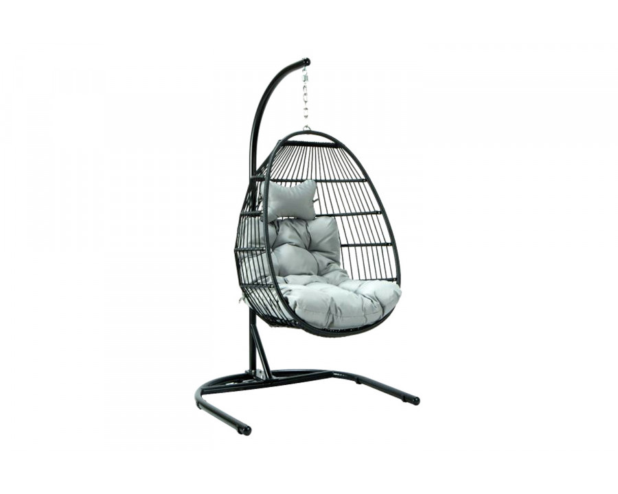 LeisureMod Wicker Folding Hanging Egg Swing Chair - Light Gray