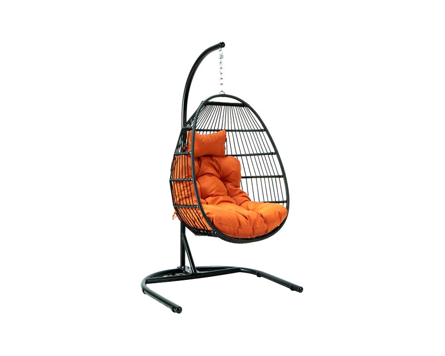 LeisureMod Wicker Folding Hanging Egg Swing Chair - Orange