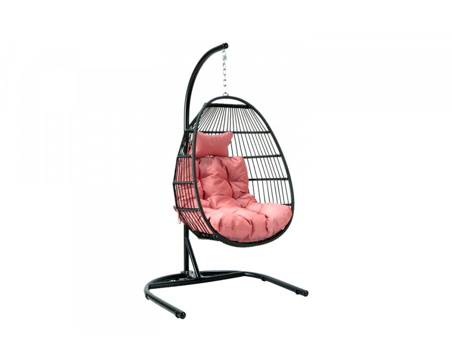 LeisureMod Wicker Folding Hanging Egg Swing Chair - Pink