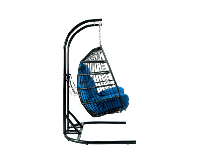 LeisureMod Wicker 2 Person Double Folding Hanging Egg Swing Chair - Blue