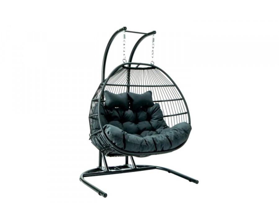 LeisureMod Wicker 2 Person Double Folding Hanging Egg Swing Chair