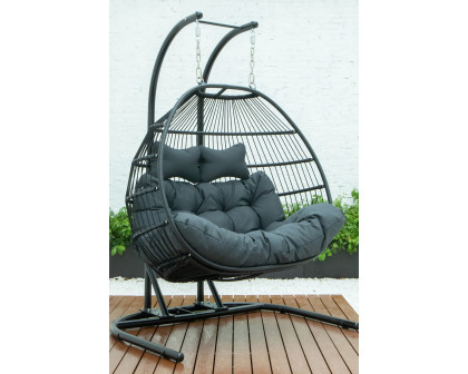 LeisureMod Wicker 2 Person Double Folding Hanging Egg Swing Chair