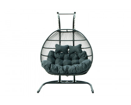 LeisureMod Wicker 2 Person Double Folding Hanging Egg Swing Chair - Charcoal