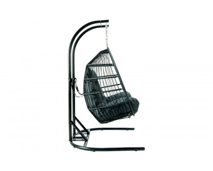 LeisureMod Wicker 2 Person Double Folding Hanging Egg Swing Chair - Charcoal