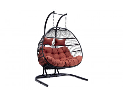 LeisureMod Wicker 2 Person Double Folding Hanging Egg Swing Chair