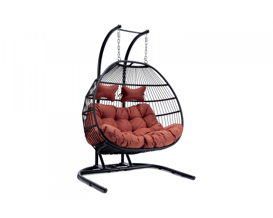 LeisureMod Wicker 2 Person Double Folding Hanging Egg Swing Chair - Cherry