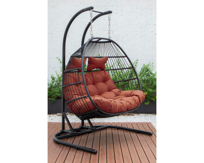 LeisureMod Wicker 2 Person Double Folding Hanging Egg Swing Chair - Cherry