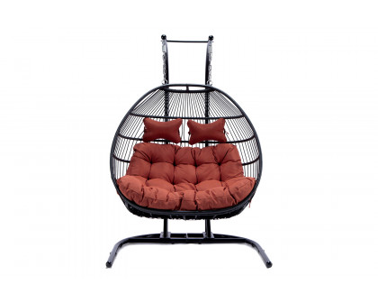 LeisureMod Wicker 2 Person Double Folding Hanging Egg Swing Chair - Cherry