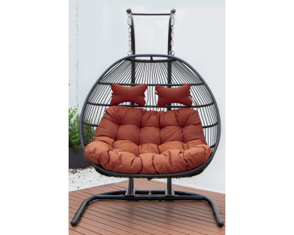 LeisureMod Wicker 2 Person Double Folding Hanging Egg Swing Chair - Cherry