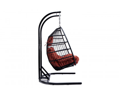 LeisureMod Wicker 2 Person Double Folding Hanging Egg Swing Chair - Cherry