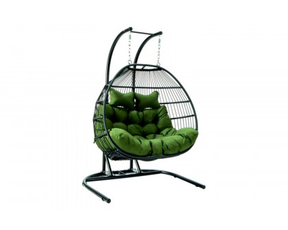 LeisureMod Wicker 2 Person Double Folding Hanging Egg Swing Chair