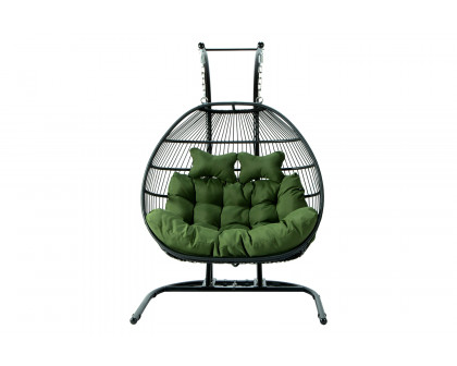 LeisureMod Wicker 2 Person Double Folding Hanging Egg Swing Chair - Dark Green