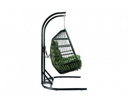 LeisureMod Wicker 2 Person Double Folding Hanging Egg Swing Chair - Dark Green