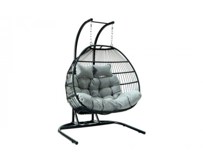 LeisureMod Wicker 2 Person Double Folding Hanging Egg Swing Chair