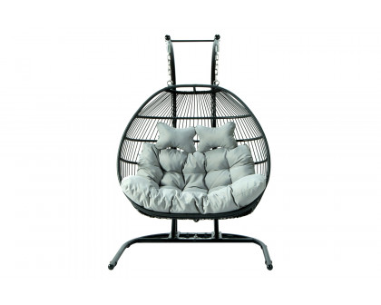 LeisureMod Wicker 2 Person Double Folding Hanging Egg Swing Chair - Light Gray