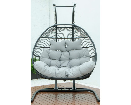 LeisureMod Wicker 2 Person Double Folding Hanging Egg Swing Chair - Light Gray