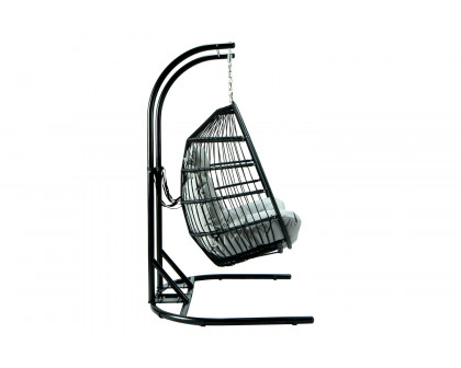 LeisureMod Wicker 2 Person Double Folding Hanging Egg Swing Chair - Light Gray