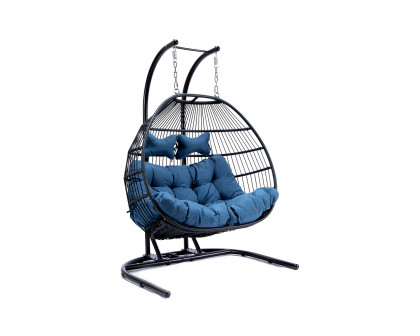 LeisureMod Wicker 2 Person Double Folding Hanging Egg Swing Chair