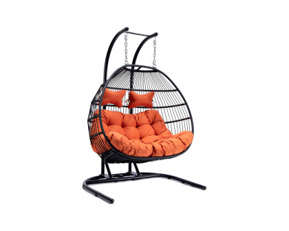 LeisureMod Wicker 2 Person Double Folding Hanging Egg Swing Chair