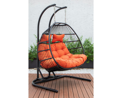 LeisureMod Wicker 2 Person Double Folding Hanging Egg Swing Chair - Orange