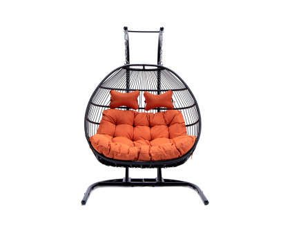 LeisureMod Wicker 2 Person Double Folding Hanging Egg Swing Chair - Orange