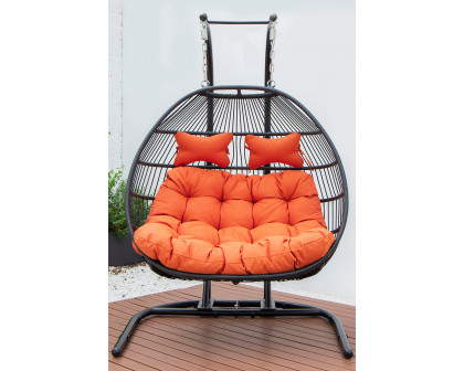 LeisureMod Wicker 2 Person Double Folding Hanging Egg Swing Chair - Orange