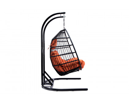 LeisureMod Wicker 2 Person Double Folding Hanging Egg Swing Chair - Orange