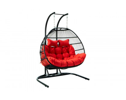 LeisureMod Wicker 2 Person Double Folding Hanging Egg Swing Chair