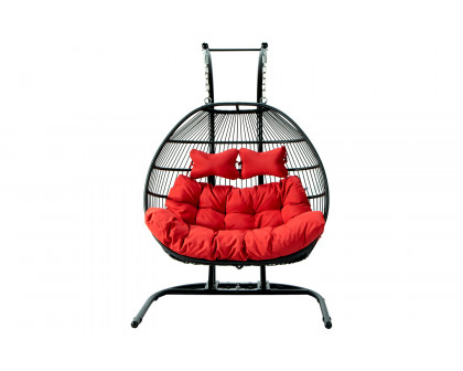 LeisureMod Wicker 2 Person Double Folding Hanging Egg Swing Chair - Red